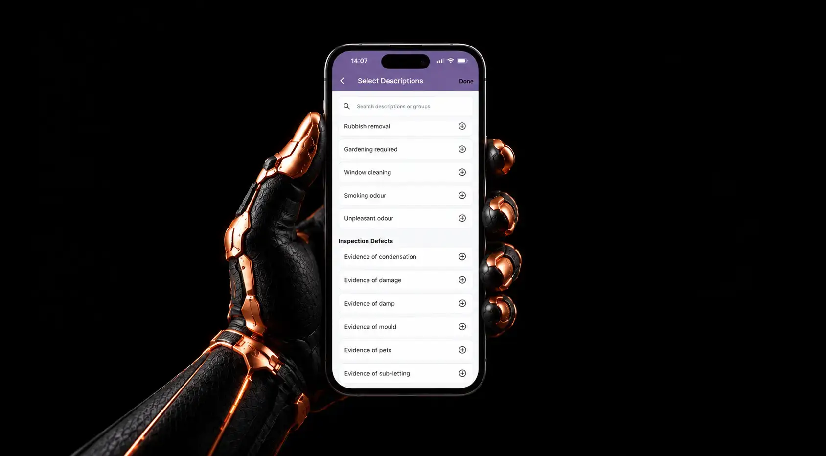 Custom drop-down options for inspection conditions