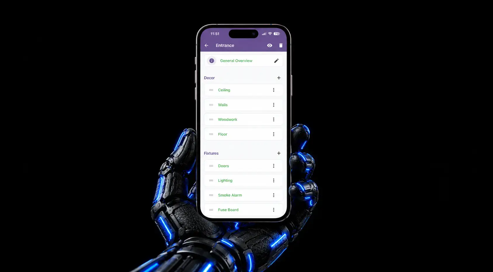 Inventory items list in the APR app