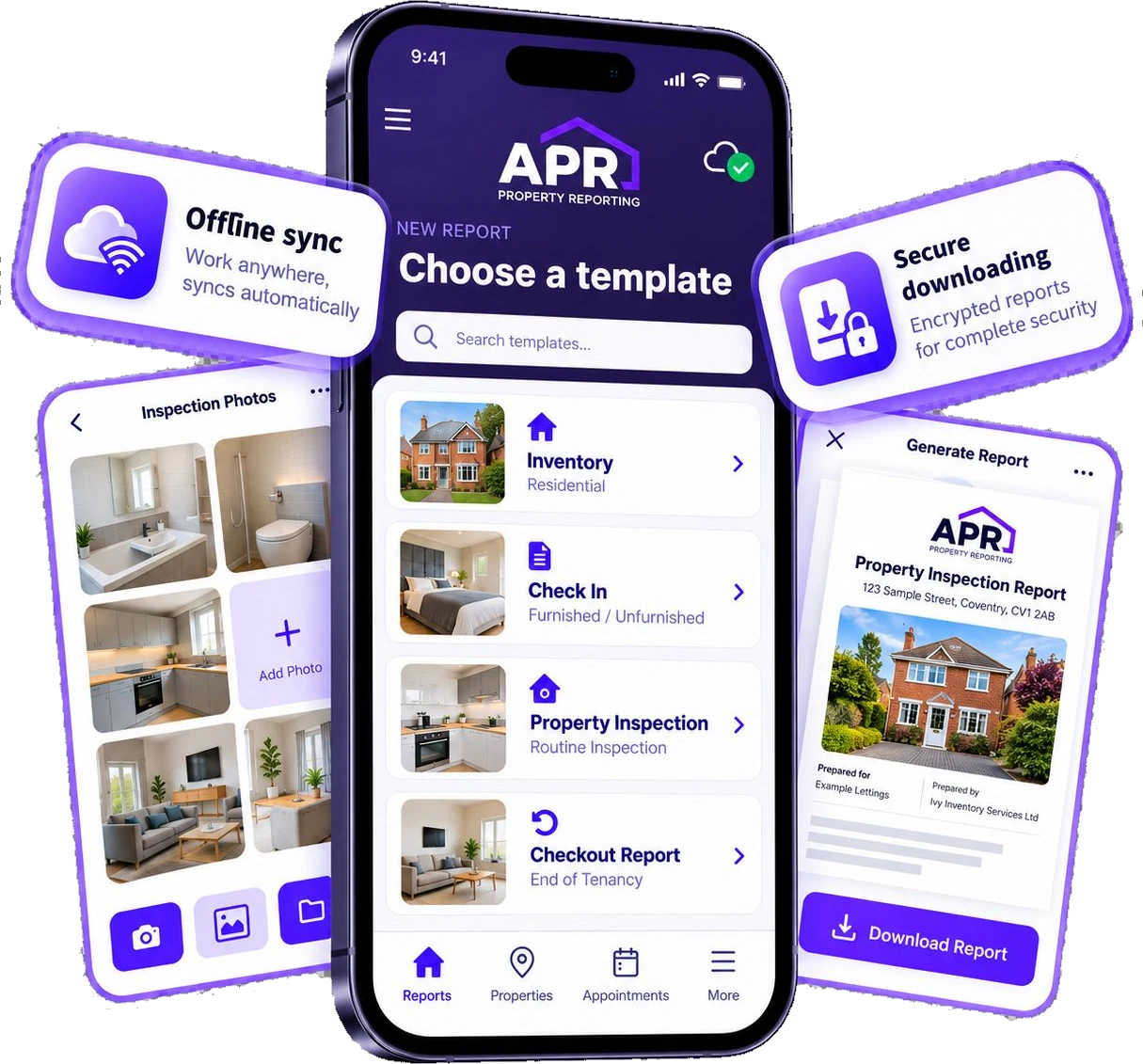 APR mobile app with inspection photos, offline sync and secure report downloads