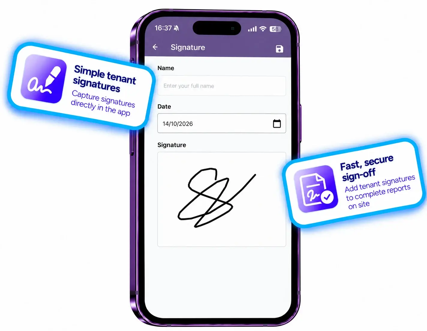 APR Tenant Signatures app screens