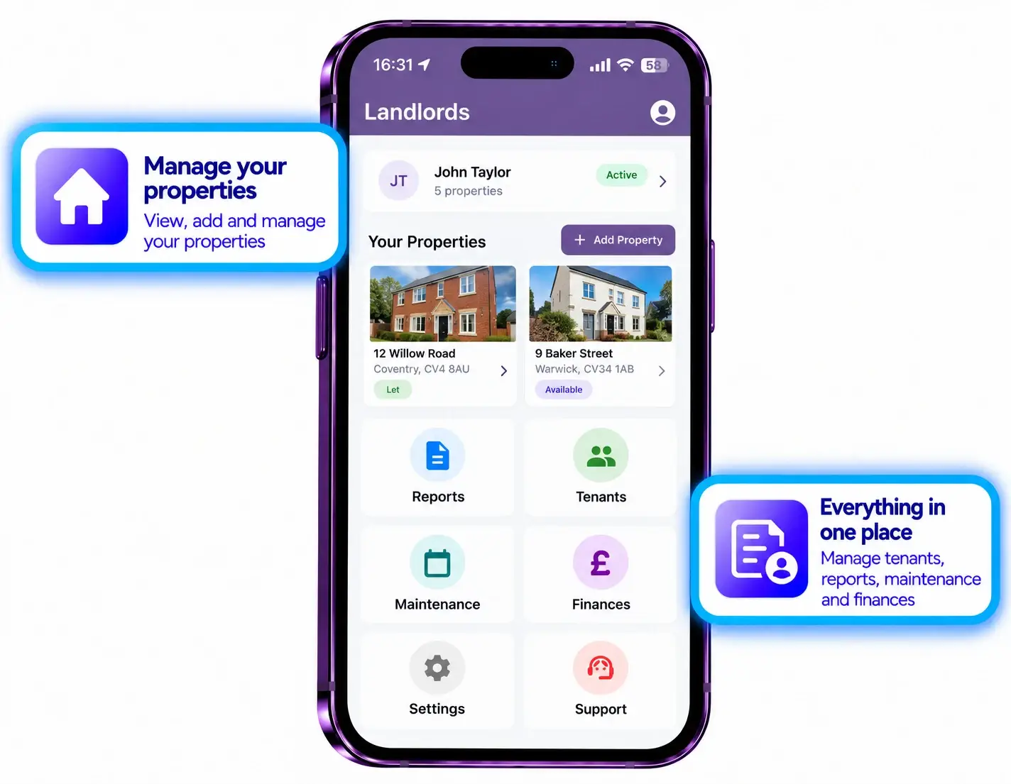 APR Landlords app screens